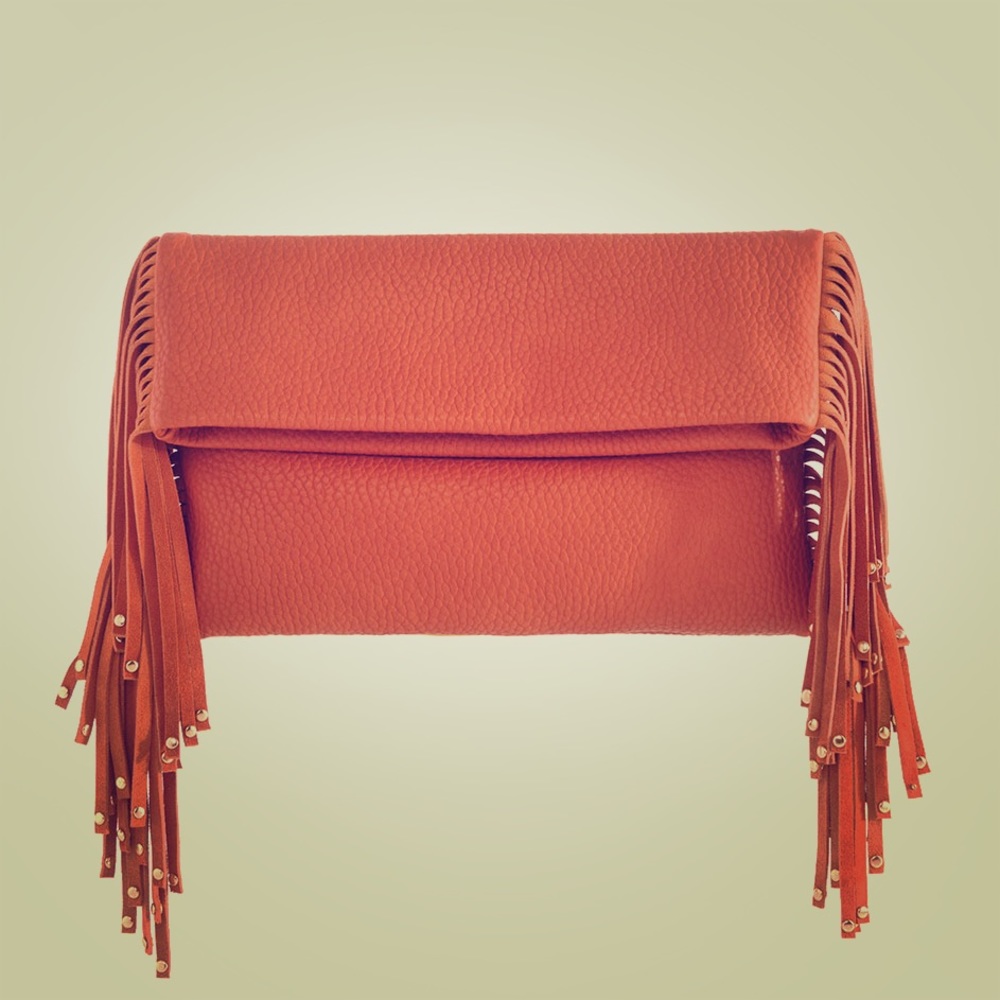 SHIRALEAH Tori Vegan Fringe Clutch in Ginger